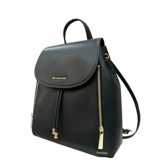 New Michael Kors Phoebe Medium Flap Drawstring Backpack Non-Leather Vegan Black - Picture 5 of 7
